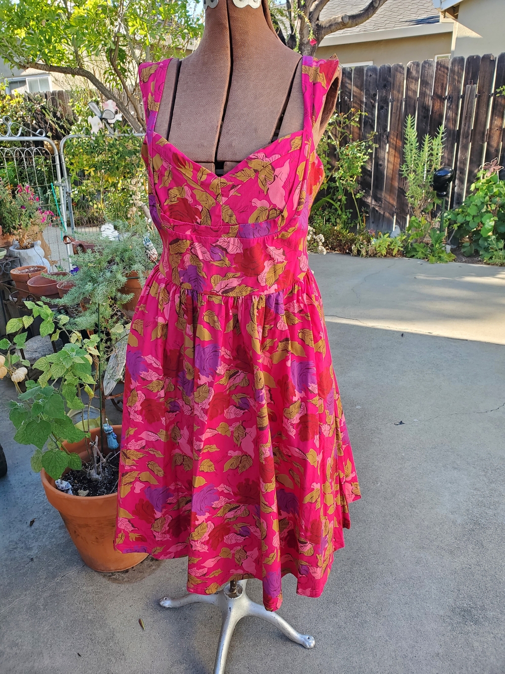 Unique Vintage Fuchsia Floral Midi Dress
